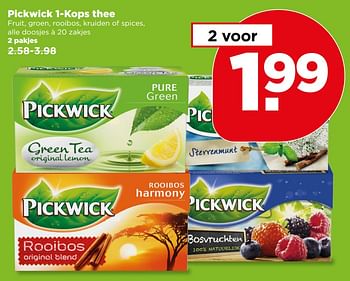 Aanbiedingen Pickwick 1-kops thee - Pickwick - Geldig van 23/07/2017 tot 29/07/2017 bij Plus