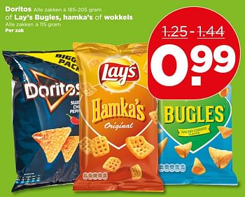 Aanbiedingen Doritos of lay`s bugles, hamka`s of wokkels - Huismerk - Plus - Geldig van 23/07/2017 tot 29/07/2017 bij Plus