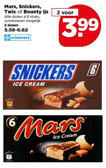 Aanbiedingen Mars, snickers, twix of bounty ijs - Ola - Geldig van 23/07/2017 tot 29/07/2017 bij Plus