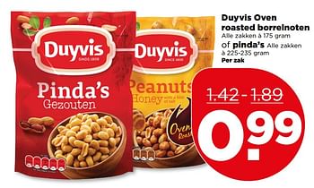 Aanbiedingen Duyvis oven roasted borrelnoten of pinda`s - Duyvis - Geldig van 23/07/2017 tot 29/07/2017 bij Plus