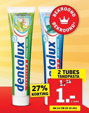 Aanbiedingen 2 tubes tandpasta - Dentalux - Geldig van 24/01/2017 tot 30/07/2017 bij Lidl