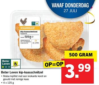 Aanbiedingen Beter leven kip-kaasschnitzel - Huismerk - Lidl - Geldig van 24/01/2017 tot 30/07/2017 bij Lidl