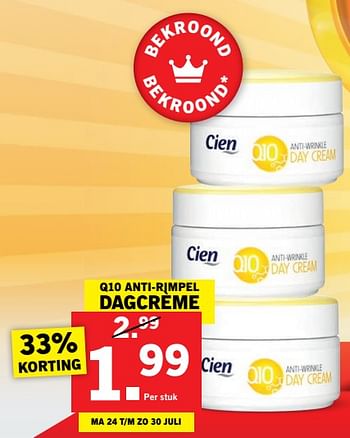 Aanbiedingen Q10 anti-rimpel dagcrème - Cien - Geldig van 24/01/2017 tot 30/07/2017 bij Lidl