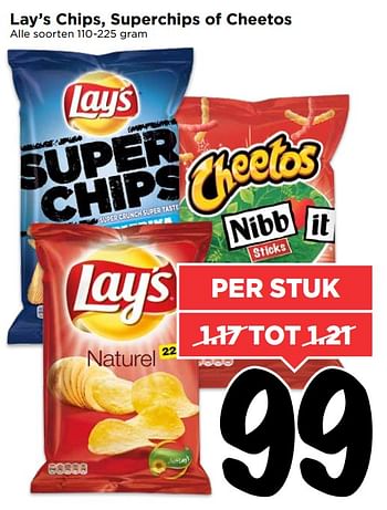 Aanbiedingen Lay`s chips, superchips of cheetos - Lay's - Geldig van 23/07/2017 tot 30/07/2017 bij Vomar