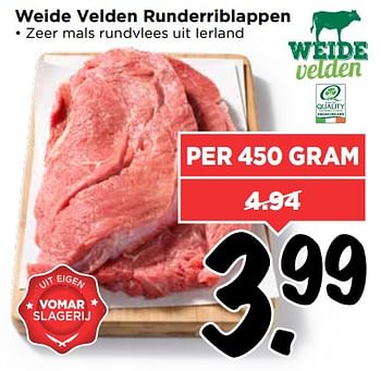 Aanbiedingen Weide velden runderriblappen - Weide Velden - Geldig van 23/07/2017 tot 30/07/2017 bij Vomar