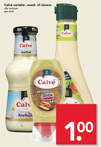 Aanbiedingen Calvé variatie-, snack- of slasaus - Calve - Geldig van 23/07/2017 tot 30/07/2017 bij Deen Supermarkten