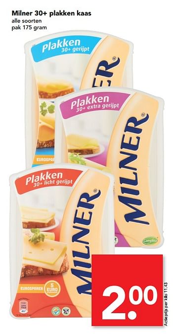 Aanbiedingen Milner 30+ plakken kaas - Milner - Geldig van 23/07/2017 tot 30/07/2017 bij Deen Supermarkten