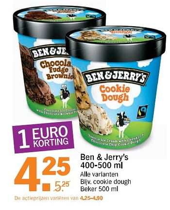 Aanbiedingen Ben + jerry`s cookie dough - Ben&amp;Jerry's - Geldig van 22/07/2017 tot 29/07/2017 bij Albert Heijn