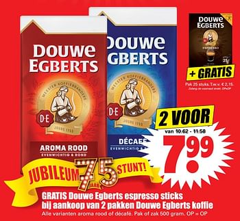 Aanbiedingen Gratis douwe egberts espresso sticks bij aankoop van 2 pakken douwe egberts koffie - Douwe Egberts - Geldig van 24/07/2017 tot 29/07/2017 bij Lekker Doen
