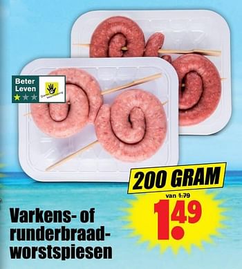 Aanbiedingen Varkens- of runderbraadworstspiesen - Huismerk - Dirk - Geldig van 24/07/2017 tot 29/07/2017 bij Lekker Doen