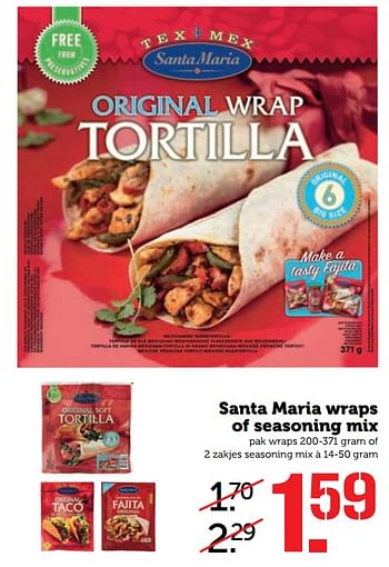 Aanbiedingen Santa maria wraps of seasoning mix - Santa Maria - Geldig van 24/07/2017 tot 30/07/2017 bij Coop