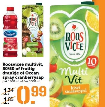 Aanbiedingen Roosvicee multivit, 50-50 of fruitig drankje of ocean spray cranberrysap - Roosvicee - Geldig van 24/07/2017 tot 30/07/2017 bij Coop