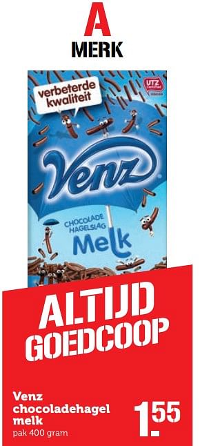Aanbiedingen Venz chocoladehagel melk - Venz - Geldig van 24/07/2017 tot 30/07/2017 bij Coop