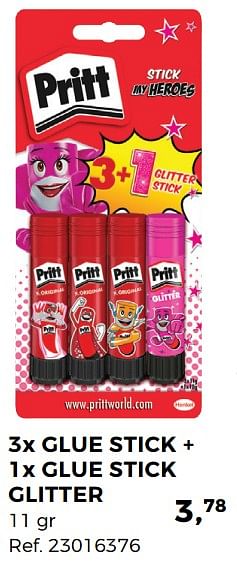 Aanbiedingen 3x glue stick + 1x glue stick glitter - Pritt - Geldig van 01/08/2017 tot 12/09/2017 bij Supra Bazar