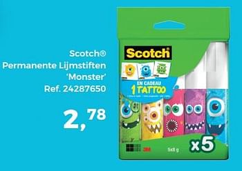 Aanbiedingen Scotch permanente lijmstiften monster - Scotch - Geldig van 01/08/2017 tot 12/09/2017 bij Supra Bazar