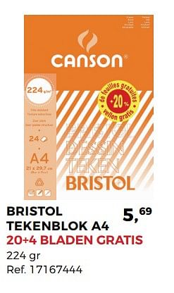 Aanbiedingen Bristol tekenblok a4 - Canson - Geldig van 01/08/2017 tot 12/09/2017 bij Supra Bazar