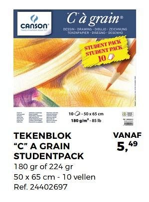 Aanbiedingen Tekenblok c a grain studentpack - Canson - Geldig van 01/08/2017 tot 12/09/2017 bij Supra Bazar