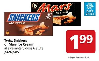 Aanbiedingen Twix, snickers of mars ice cream - Mars Snacks - Geldig van 24/07/2017 tot 30/07/2017 bij Jan Linders