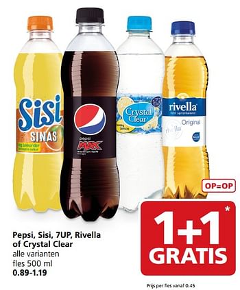 Aanbiedingen Pepsi, sisi, 7up, rivella of crystal clear - Huismerk - Jan Linders - Geldig van 24/07/2017 tot 30/07/2017 bij Jan Linders