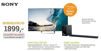 Aanbiedingen Sony ultra hd led kd55xe8596baep + sony soundbar htct800 - Sony - Geldig van 24/07/2017 tot 30/07/2017 bij BCC