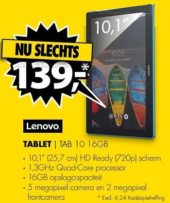Aanbiedingen Lenovo tablet tab 10 16gb - Lenovo - Geldig van 24/07/2017 tot 30/07/2017 bij Expert
