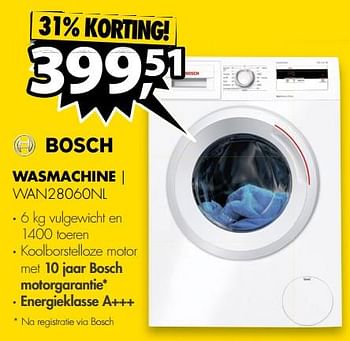 Aanbiedingen Bosch wasmachine wan28060nl - Bosch - Geldig van 24/07/2017 tot 30/07/2017 bij Expert