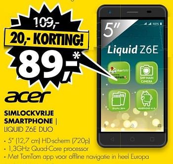 Aanbiedingen Acer simlockvrije smartphone liquid z6e duo - Acer - Geldig van 24/07/2017 tot 30/07/2017 bij Expert