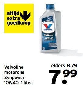 Aanbiedingen Valvoline motorolie synpower - Valvoline - Geldig van 24/07/2017 tot 30/07/2017 bij Gamma