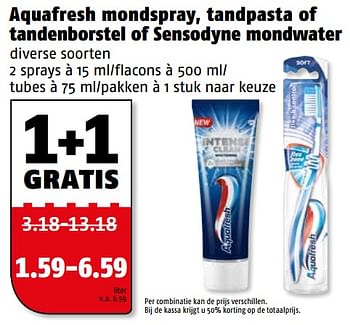 Aanbiedingen Aquafresh mondspray, tandpasta of tandenborstel of sensodyne mondwater - Aquafresh - Geldig van 24/07/2017 tot 30/07/2017 bij Poiesz