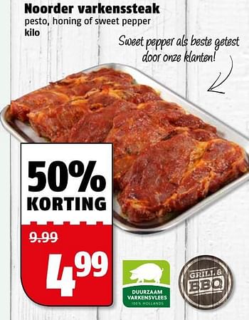Aanbiedingen Noorder varkenssteak pesto, honing of sweet pepper - Huismerk Poiesz - Geldig van 24/07/2017 tot 30/07/2017 bij Poiesz