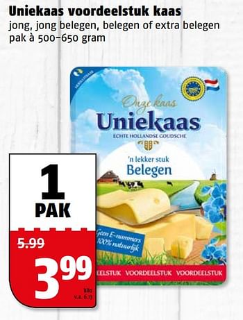 Aanbiedingen Uniekaas voordeelstuk kaas jong, jong belegen, belegen of extra belegen - Uniekaas - Geldig van 24/07/2017 tot 30/07/2017 bij Poiesz