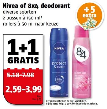 Aanbiedingen Nivea of 8x4 deodorant - Huismerk Poiesz - Geldig van 24/07/2017 tot 30/07/2017 bij Poiesz