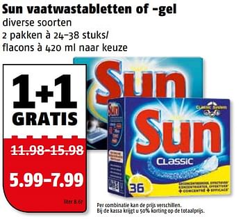 Aanbiedingen Sun vaatwastabletten of -gel - Sun - Geldig van 24/07/2017 tot 30/07/2017 bij Poiesz