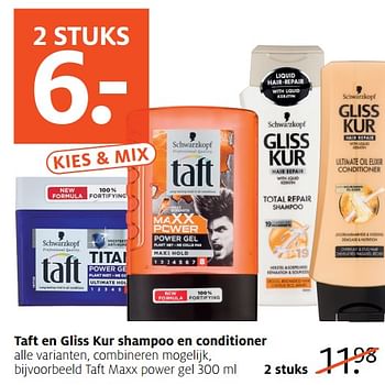Aanbiedingen Taft en gliss kur shampoo en conditioner - Huismerk - Etos - Geldig van 24/07/2017 tot 30/07/2017 bij Etos