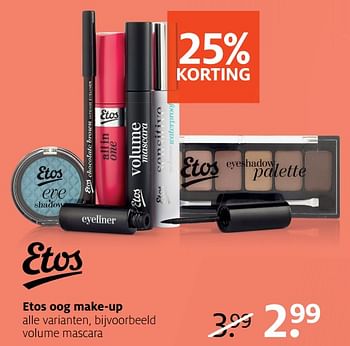Aanbiedingen Etos oog make-up - Huismerk - Etos - Geldig van 24/07/2017 tot 30/07/2017 bij Etos