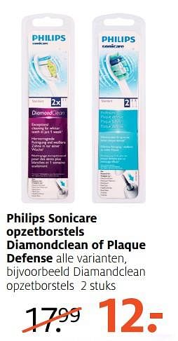 Aanbiedingen Philips sonicare opzetborstels diamondclean of plaque defense - Philips - Geldig van 24/07/2017 tot 30/07/2017 bij Etos