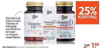 Aanbiedingen Etos vitamine d - Huismerk - Etos - Geldig van 24/07/2017 tot 30/07/2017 bij Etos