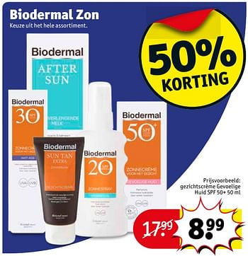 Aanbiedingen Biodermal zon gezichtscrème gevoelige huid spf 50+ - Biodermal - Geldig van 25/07/2017 tot 06/08/2017 bij Kruidvat