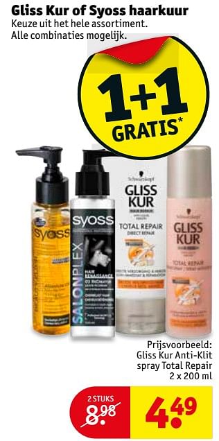 Aanbiedingen Schwarzkopf gliss kur anti-klit spray total repair - Huismerk - Kruidvat - Geldig van 25/07/2017 tot 06/08/2017 bij Kruidvat