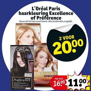 Aanbiedingen L´oréal paris haarkleuring excellence of préférence - L'Oreal Paris - Geldig van 25/07/2017 tot 06/08/2017 bij Kruidvat