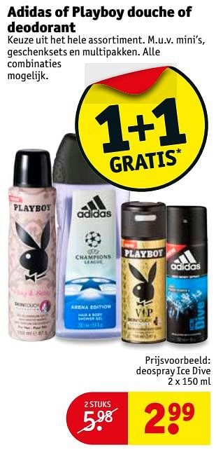 Aanbiedingen Adidas of playboy deospray ice dive - Huismerk - Kruidvat - Geldig van 25/07/2017 tot 06/08/2017 bij Kruidvat
