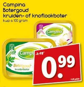 Aanbiedingen Campina botergoud kruiden of knoflookboter - Campina - Geldig van 24/07/2017 tot 29/07/2017 bij Agrimarkt
