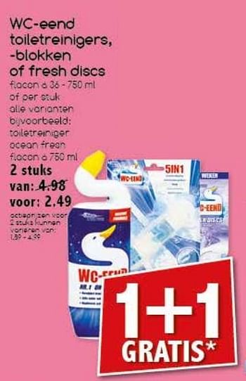 Aanbiedingen Wc-eend toiletreinigers, blokken of fresh discs - WC Eend - Geldig van 24/07/2017 tot 29/07/2017 bij Agrimarkt