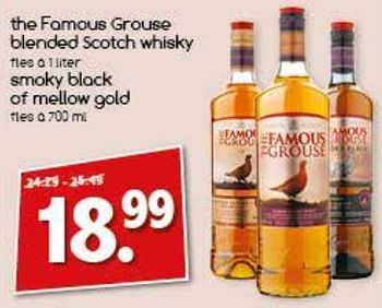 Aanbiedingen The famous grouse blended scotch whisky smoky black of mellow gold - The Famous Grouse - Geldig van 24/07/2017 tot 29/07/2017 bij Agrimarkt