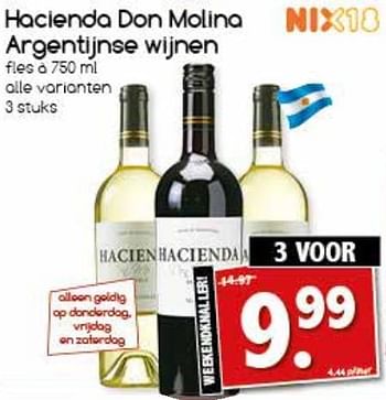 Aanbiedingen Hacienda don molina argentijnse wijnen - Witte wijnen - Geldig van 24/07/2017 tot 29/07/2017 bij Agrimarkt