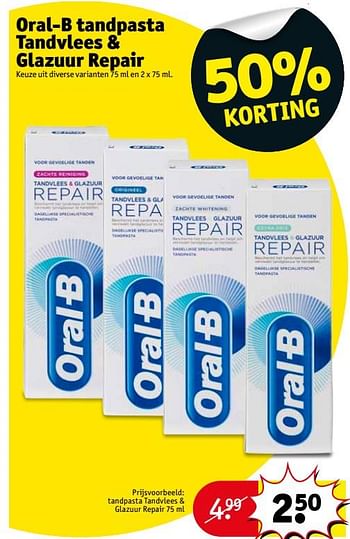 Aanbiedingen Oral-b tandpasta tandvlees + glazuur repair - Oral-B - Geldig van 25/07/2017 tot 06/08/2017 bij Kruidvat