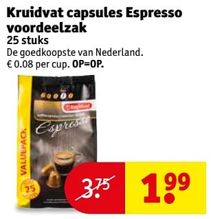 Aanbiedingen Kruidvat capsules espresso voordeelzak - Huismerk - Kruidvat - Geldig van 25/07/2017 tot 06/08/2017 bij Kruidvat
