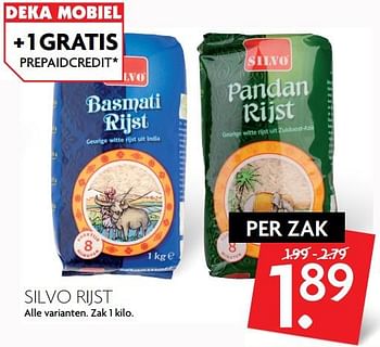 Aanbiedingen Silvo rijst - Silvo - Geldig van 23/07/2017 tot 30/07/2017 bij Deka Markt