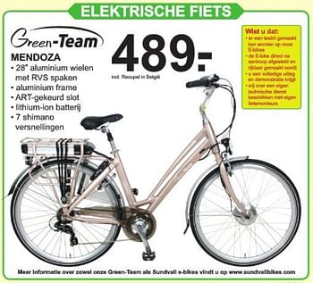 Aanbiedingen Mendoza elektrische fiets - Green-Team - Geldig van 17/07/2017 tot 05/08/2017 bij Van Cranenbroek
