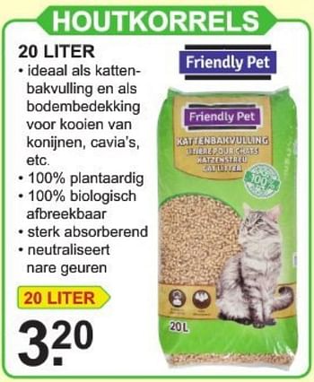 Aanbiedingen Houtkorrels 20 liter - Friendly pet - Geldig van 17/07/2017 tot 05/08/2017 bij Van Cranenbroek